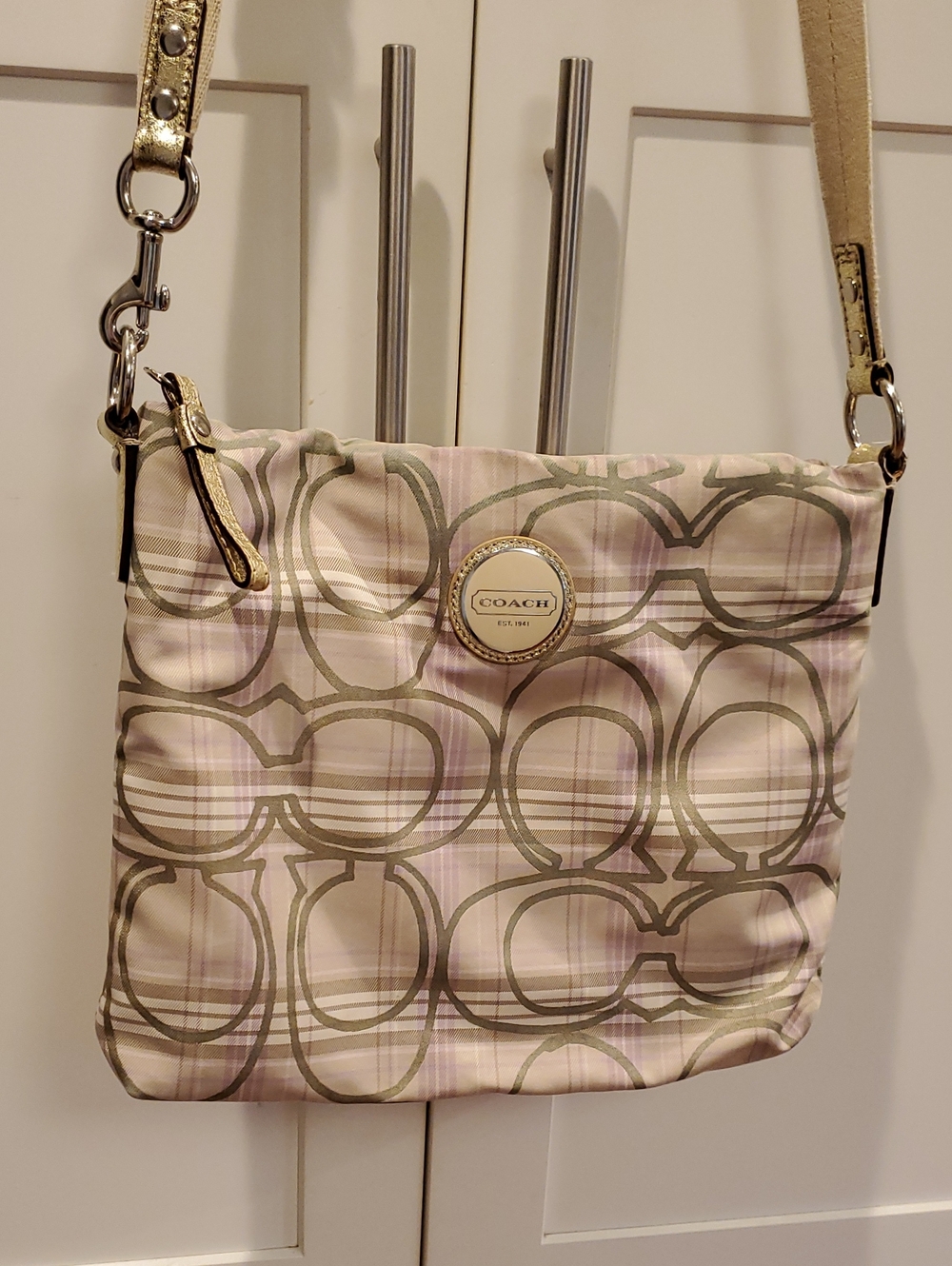 Coach Pink Plaid Signature Crossbody  GUC